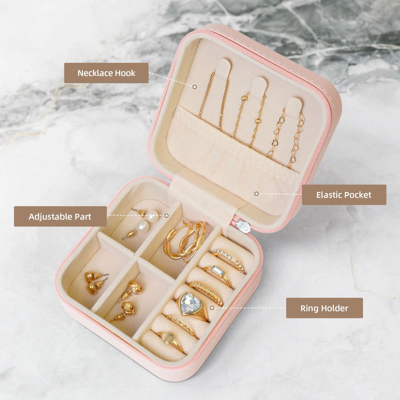 Amazon.com: Pink Square Leather Jewelry Box - Portable smiling